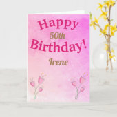 Carte FLEURS ROSES SUR LE 50e ANNIVERSAIRE PERSONNALISÉ  (Fleur jaune)
