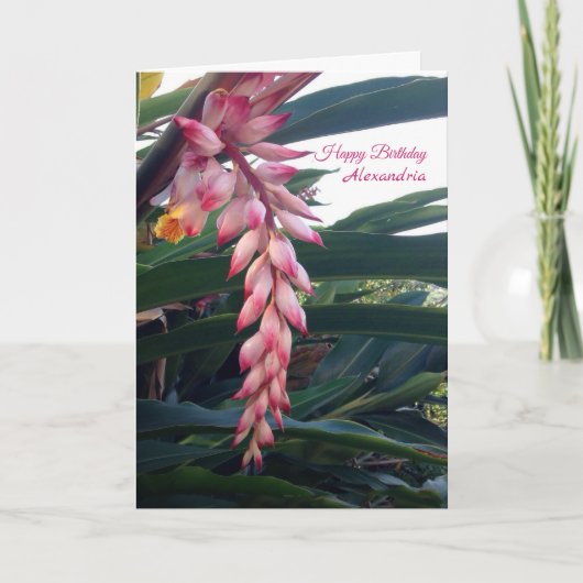 Carte Fleurs roses tropicales Élégantes Anniversaire (Devant)