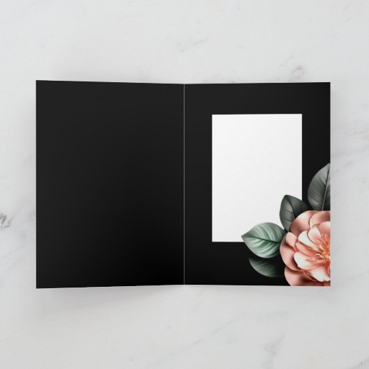 Carte Fleurs roses vert feuille éléments dorés anniversa (Intérieur)