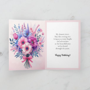 Carte Fleurs roses violettes bleues vives et mignonnes