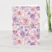 Carte Fleurs Roses Violettes Blush Cœurs Saint-Valentin (Devant)