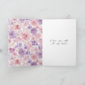 Carte Fleurs Roses Violettes Blush Cœurs Saint-Valentin (Intérieur)
