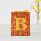 Carte Fleurs rouge et jaune doré Wm Morris avec initiale (Fleur jaune)