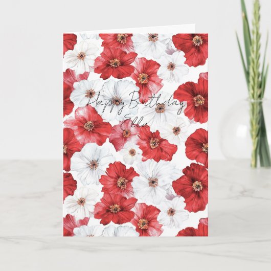 Carte Fleurs Rouges Blanches Anniversaire (Devant)