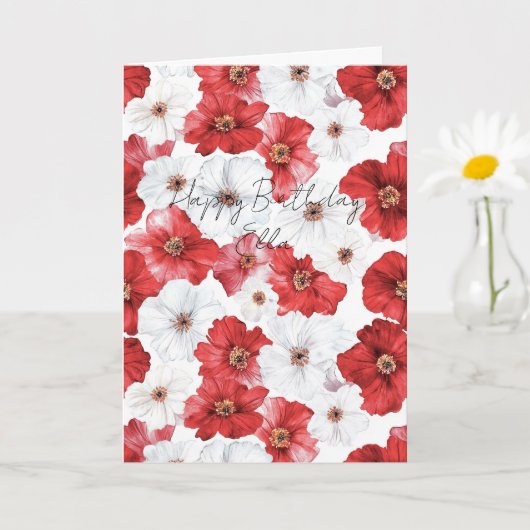 Carte Fleurs Rouges Blanches Anniversaire (Petite plante)