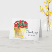 Carte Fleurs Rouges en Pot à l'Aquarelle en Pensée pour (Fleur jaune)