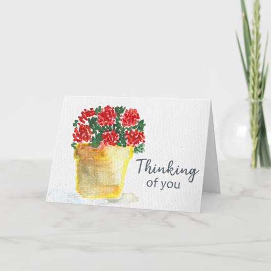 Carte Fleurs Rouges en Pot à l'Aquarelle en Pensée pour (Devant)