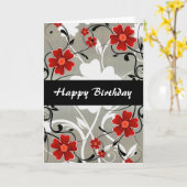 Carte Fleurs rouges et silhouette sur argent (Fleur jaune)