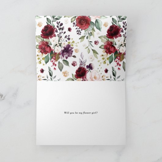 Carte Fleurs rouges et violettes, serez-vous ma demoisel (Intérieur)
