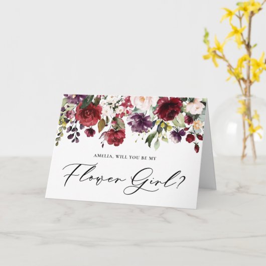 Carte Fleurs rouges et violettes, serez-vous ma demoisel (Fleur jaune)