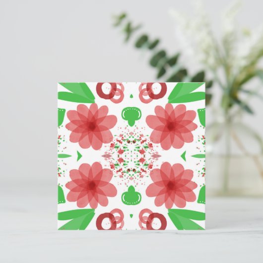 Carte Fleurs rouges Whimsical Feuilles verts sur l'art b (Debout devant)