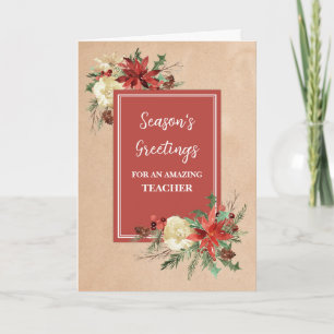 Carte Fleurs rustiques Enseignant Noël