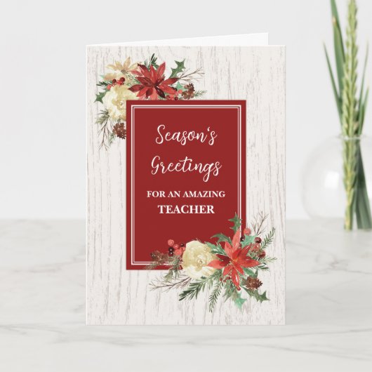 Carte Fleurs rustiques Enseignant Noël (Devant)