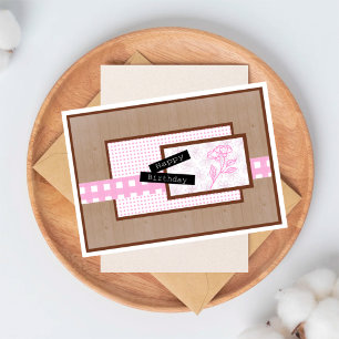 Carte Fleurs Rustiques Rose Clair Anniversaire