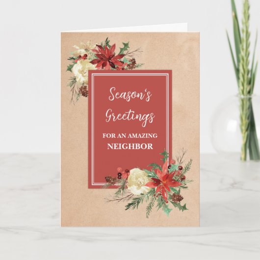 Carte Fleurs rustiques Voisin Noël (Devant)