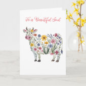 Carte Fleurs sauvages à l'aquarelle en forme de vache mi (Fleur jaune)