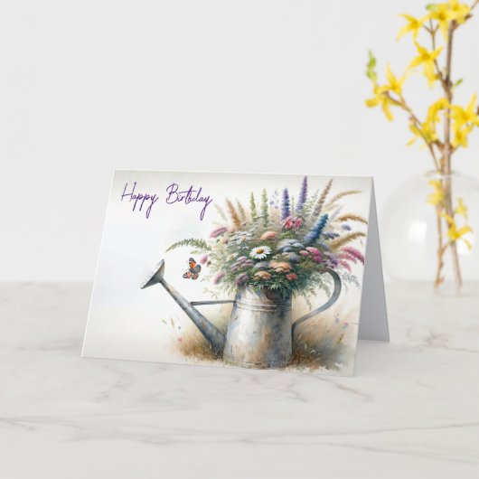 Carte Fleurs sauvages Anniversaires Dans Ancienne canne (Fleur jaune)