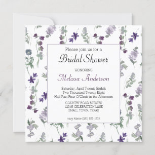 Carte Fleurs sauvages aquarelle Lavande Shower de mariag