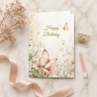 Carte Fleurs sauvages d'anniversaire chrétien Papillons