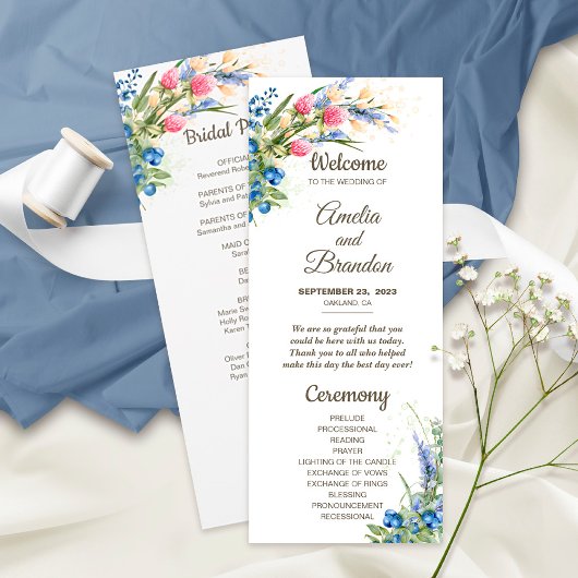 Carte Fleurs sauvages et Blueberry Rustic Wedding Progra