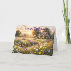 Carte Fleurs sauvages et une mignonne maisonnette