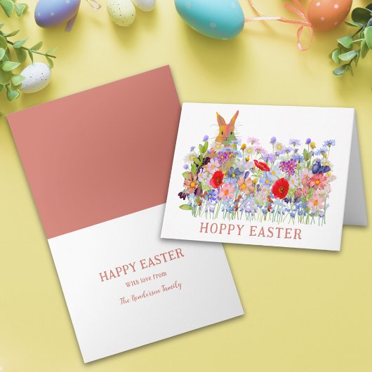 Carte Fleurs sauvages Hoppy de Pâques Cute Bunny et Boho