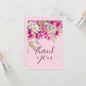 Carte Fleurs sauvages rose vif Boho Floral Élégant Scrip (Devant/Arrière en situation)