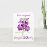 Carte Fleurs Stocks, fille violette, 40e anniversaire<br><div class="desc">Personnalisez cette carte pour une touche spéciale qui vous convient. Fleurs stocks parfumées de nuit,  carte d'anniversaire à thème violet,  carte fille 50 ans. L'oeuvre d'art est adaptée d'une peinture originale aquarelle de Sarah Trett.</div>