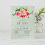 Carte Fleurs sur Sage Green Unisex Baby showers Invitati (Debout devant)