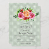 Carte Fleurs sur Sage Green Unisex Baby showers Invitati (Devant / Derrière)