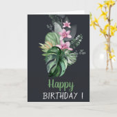Carte Fleurs tropicales Anniversaire sombre (Fleur jaune)