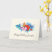 Carte Fleurs tropicales exotiques - Anniversaire rose et (Fleur jaune)