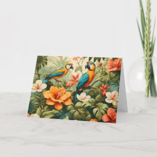 Carte Fleurs tropicales vintages, Plantes et perroquets