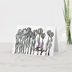 Carte Fleurs Tulipes Noir Blanc Stylo Et Encre Croquis A
