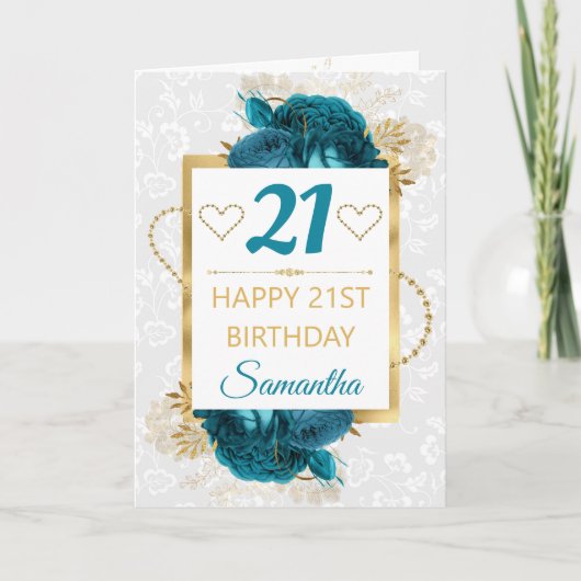 Carte Fleurs turquoises et huile d'or Anniversaire (Devant)