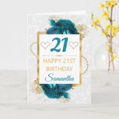 Carte Fleurs turquoises et huile d'or Anniversaire (Fleur jaune)