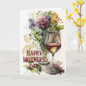 Carte Fleurs & Verre de Vin, Cadeau parfait, Fête des mè (Fleur jaune)