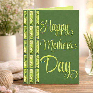 Carte Fleurs vert olive et lime et rayures pour la fête
