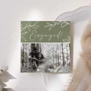 Carte Fleurs Vert Sauge Boho Ajouter une photo Engagemen