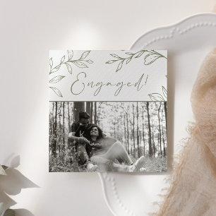 Carte Fleurs Vert Sauge Boho Ajouter une photo Engagemen
