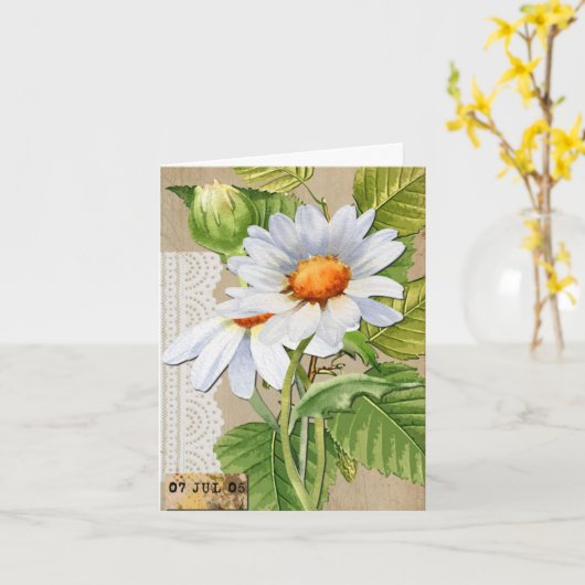 Carte Fleurs Vintage Anniversaire (Fleur jaune)