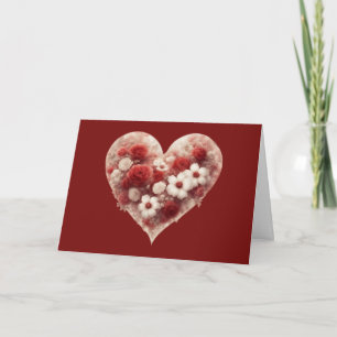 Carte Fleurs Vintage dans un cœur pour la Saint-Valentin