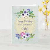 Carte Fleurs Vintages rustiques Soeur Anniversaire (Fleur jaune)