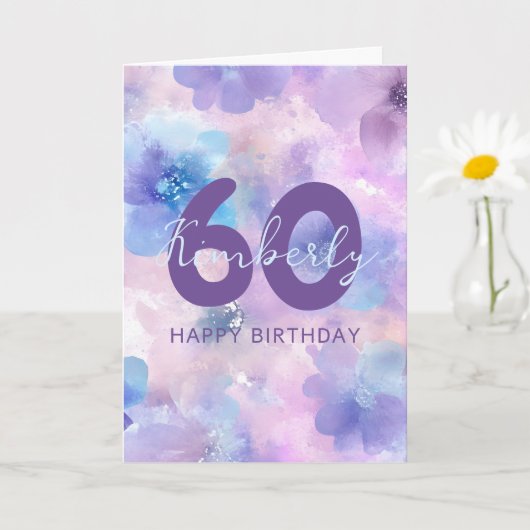 Carte Fleurs violettes 60e anniversaire Salutation (Petite plante)