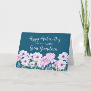 Carte Fleurs violettes Bleues Grand grand-mère Joyeuse M