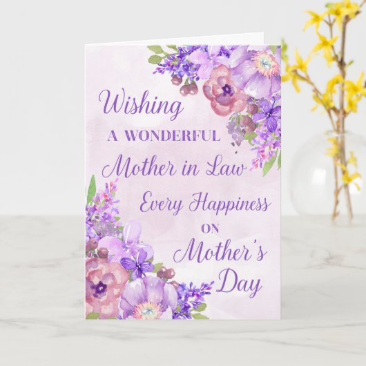 Carte Fleurs violettes Fête des mères Mère en droit (Fleur jaune)