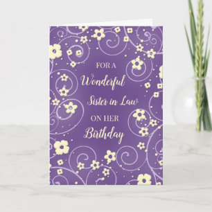 Carte Fleurs violettes Jaunes Soeur en droit Anniversair