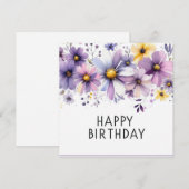 carte fleurs violettes joyeux anniversaire (Devant / Derrière)