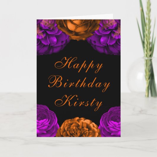 Carte Fleurs violettes orange Halloween Anniversaire (Devant)
