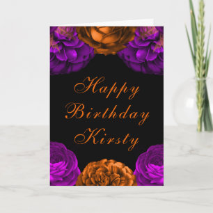 Carte Fleurs violettes orange Halloween Anniversaire